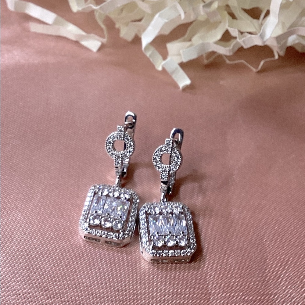 Silver Princess Cut Zirconia Stones Earrings